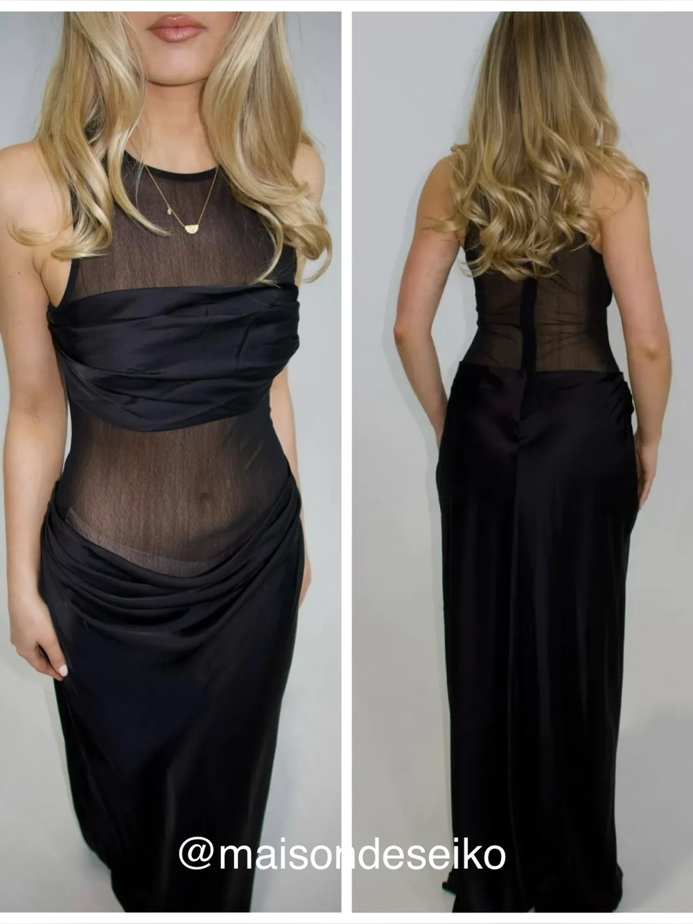 NBD Maxi Dress Black Fiza Sheer Satin Sleeveless size XS